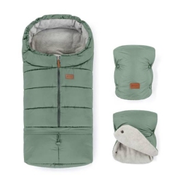 Komplekts: Bērnu ratu guļammaiss Petite&Mars Jibot + Mufta cimdi ratiem Jasie Eucalypt