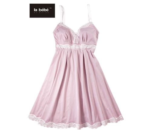 La Bebe Nursing Cotton Mia SoftPink Grūtnieču barošanas naktskrekls ar mežģīnēm