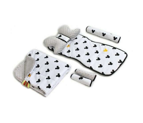 La bebe Minky + Cotton Stroller Mat Set Black & White Dots Комплект вкладышей для коляски с пледиком