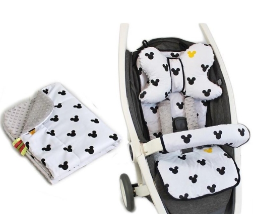 La bebe Minky + Cotton Stroller Mat Set Black & White Dots Комплект вкладышей для коляски с пледиком