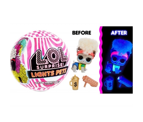 LOL MGA Lights Pets with Real Hair & 9 Surprises Including Black Light Surprises