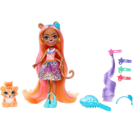 Mattel Enchantimals Glam Party Charisse Cheetah Grinsy HNV30 + 5 Accessories Lelle ar dzīvnieku