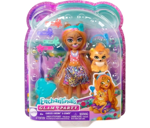 Mattel Enchantimals Glam Party Charisse Cheetah Grinsy HNV30 + 5 Accessories HNV28 Кукла с животными