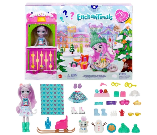 Mattel Enchantimals Holiday Wonders Countdown Advent Calendar Sybill Snow Leopard Adventes Kalendārs + Lelle