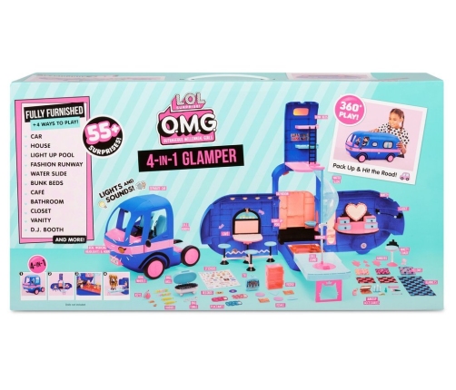 MGA LOL Surprise 4-in-1 Glamper Fashion Camper with 55+ Surprises (Electric Blue)