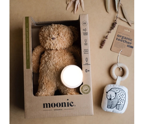 Moonie Organic HUMMING BEAR Mineral Grey 2in1 Nakts lampa Miega lācītis