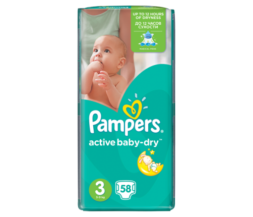 Pampers Active Baby autiņbiksītes 3. izmērs 58 gab.