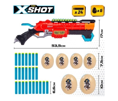 Pistole ar 24 porol. šautriņām, 6 olām X-Shot Dino Attack ZURU CB46560