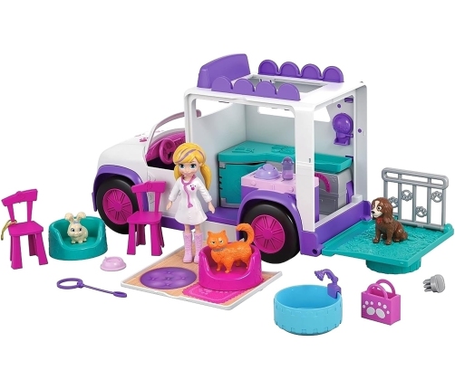 Polly Pocket Cuddle n Care Mobile Vet GFR04 Lelle + Mobilā veterinārā klīnika