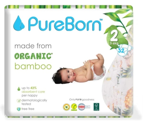 Pureborn Single 2 Organic Bamboo Ekoloģiskās autiņbiksītes 2 izmērs 3-6 kg