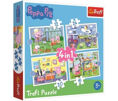 Puzzle Cuciņa Peppa 4in1 12/15/20/24 gb. 4+ TREFL Peppa Pig T34359