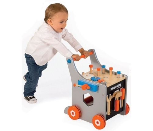 Тачка на колёсах с инструментами Janod Bricokids Magnetic DIY Trolley