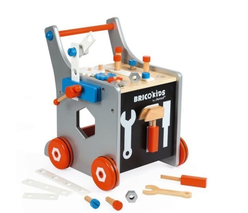 Ratiņi ar riteņiem un instrumentiem Janod Bricokids Magnetic DIY Trolley