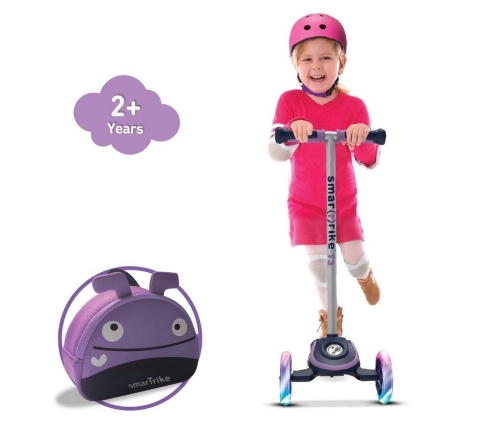 Skrejritenis Smart Trike Scooter T3 + LED mirdzoši riteņi + Soma Violet