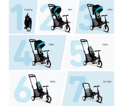 Smartrike Folding Trike 7in1 STR 5 Squirrel blue Bērnu trīsritenis