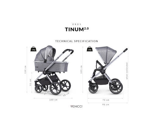 Venicci Tinum 2.0 Rock Graphite Bērnu Ratiņi 2in1