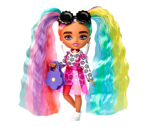 Barbie Extra Mini Doll кукла Daisy Rainbow Pigtails Hoodie HHF82