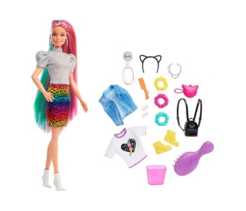 Barbie Rainbow Cheetah Hair Feature Doll кукла GRN81