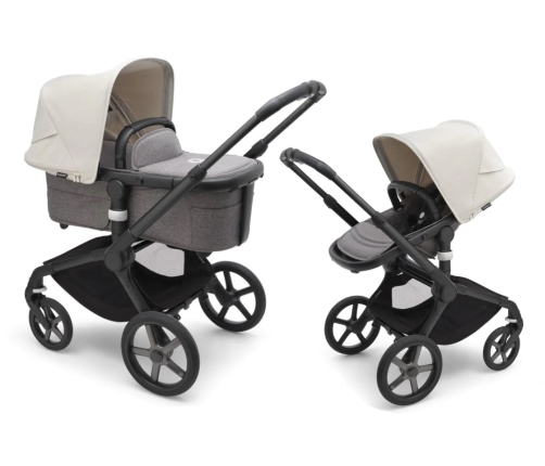 Bugaboo Fox 5 Grey Melange Bērnu Ratiņi 2in1 Black Rāmis + Jumts Misty White