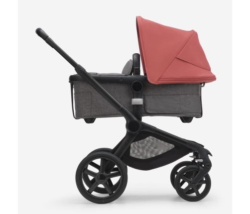 Bugaboo Fox 5 Grey Melange Bērnu Ratiņi 2in1 Black Rāmis + Jumts Sunrise Red