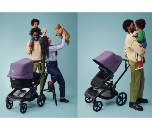 Bugaboo Fox 5 Grey Melange Bērnu Ratiņi 2in1 Grafīta rāmis + Jumts Astro Purple