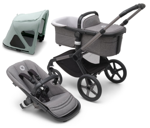 Bugaboo Fox 5 Grey Melange Детская Коляска 2в1 Графитовая рама + Крыша Breezy Pine Green