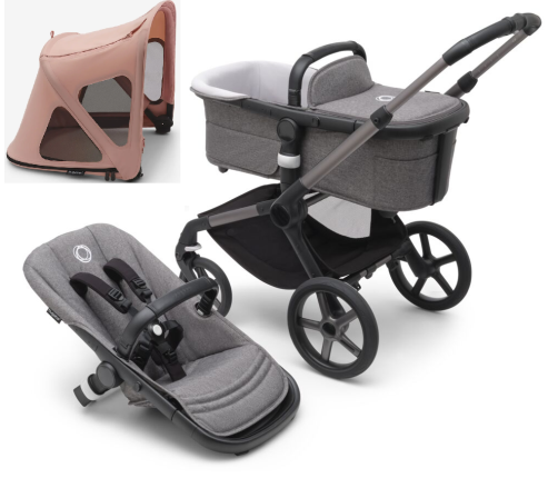 Bugaboo Fox 5 Grey Melange Детская Коляска 2в1 Графитовая рама + Крыша Breezy Sandy Pink