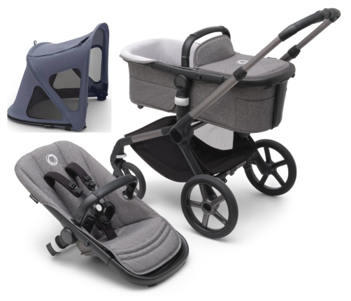 Bugaboo Fox 5 Grey Melange Детская Коляска 2в1 Графитовая рама + Крыша Breezy Seaside Blue