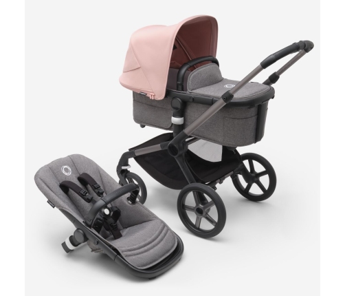 Bugaboo Fox 5 Grey Melange Bērnu Ratiņi 2in1 Grafīta rāmis + Jumts Morning Pink