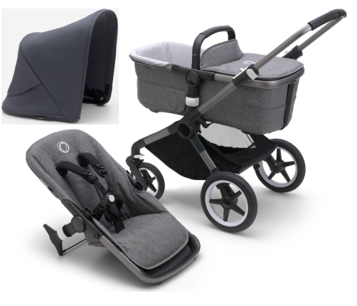 Bugaboo Fox 5 Grey Melange Bērnu Ratiņi 2in1 Grafīta rāmis + Jumts Stormy Blue