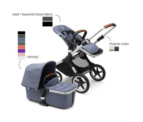 Bugaboo Fox 5 Grey Melange Bērnu Ratiņi 2in1 Grafīta rāmis + Jumts Sunrise Red