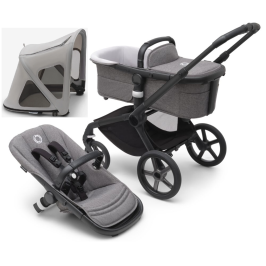 Bugaboo Fox 5 Grey Melange Bērnu Ratiņi 2in1 Melns rāmis + Jumts Breezy Misty grey