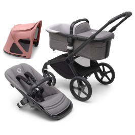 Bugaboo Fox 5 Grey Melange Детская Коляска 2в1 Черная рама + Крыша Breezy Morning Pink Bugaboo Fox 5 Grey Melange Детская Коляска 2в1 Черная рама + Крыша Breezy Morning Pink