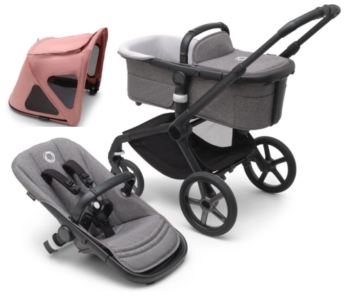 Bugaboo Fox 5 Grey Melange Детская Коляска 2в1 Черная рама + Крыша Breezy Morning Pink