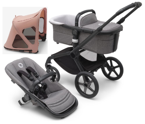 Bugaboo Fox 5 Grey Melange Детская Коляска 2в1 Черная рама + Крыша Breezy Sandy Pink