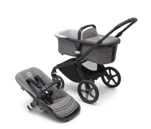 Bugaboo Fox 5 Grey Melange Bērnu Ratiņi 2in1 Melns rāmis + Jumts Breezy Seaside blue