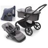 Bugaboo Fox 5 Grey Melange Bērnu Ratiņi 2in1 Melns rāmis + Jumts Breezy Seaside blue