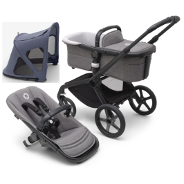 Bugaboo Fox 5 Grey Melange Детская Коляска 2в1 Черная рама + Крыша Breezy Seaside blue Bugaboo Fox 5 Grey Melange Детская Коляска 2в1 Черная рама + Крыша Breezy Seaside blue