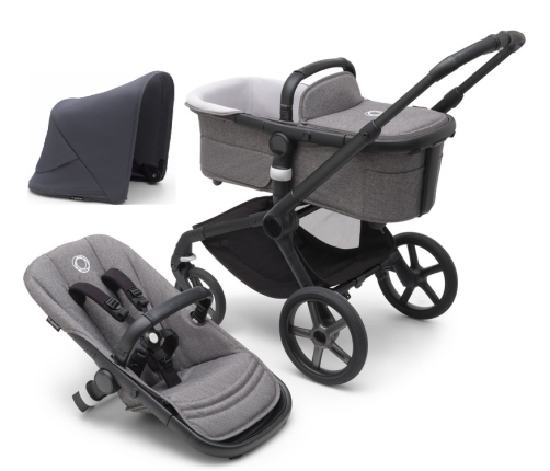 Bugaboo Fox 5 Grey Melange Детская Коляска 2в1 Black Pама + Kапюшон Stormy Blue