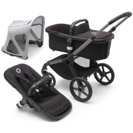 Bugaboo Fox 5 Midnight black Bērnu Ratiņi 2in1 Grafīta rāmis + Jumts Breezy V2 Misty Grey
