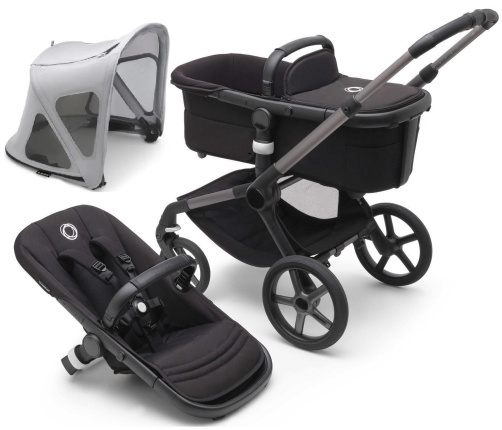 Bugaboo Fox 5 Midnight black Детская Коляска 2в1 Графитовая рама + Kапюшон Breezy V2 Misty Grey