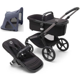 Bugaboo Fox 5 Midnight black Bērnu Ratiņi 2in1 Grafīta rāmis + Jumts Breezy V2 Seaside Blue