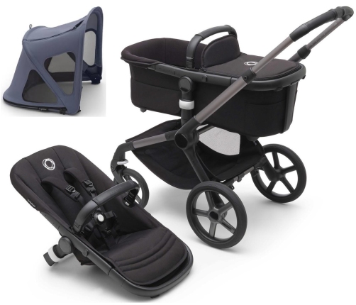 Bugaboo Fox 5 Midnight black Детская Коляска 2в1 Графитовая рама + Kапюшон Breezy V2 Seaside Blue