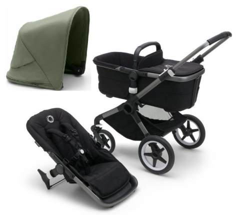 Bugaboo Fox 5 Midnight black Детская Коляска 2в1 Графитовая рама + Kапюшон Forest Green