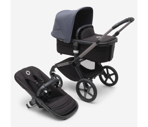 Bugaboo Fox 5 Midnight black Bērnu Ratiņi 2in1 Grafīta rāmis + Jumts Stormy Blue