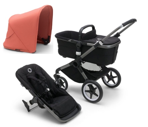 Bugaboo Fox 5 Midnight black Детская Коляска 2в1 Графитовая рама + Kапюшон Sunrise Red