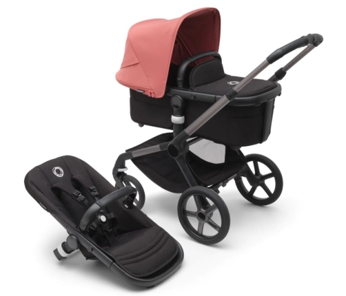 Bugaboo Fox 5 Midnight black Детская Коляска 2в1 Графитовая рама + Kапюшон Sunrise Red