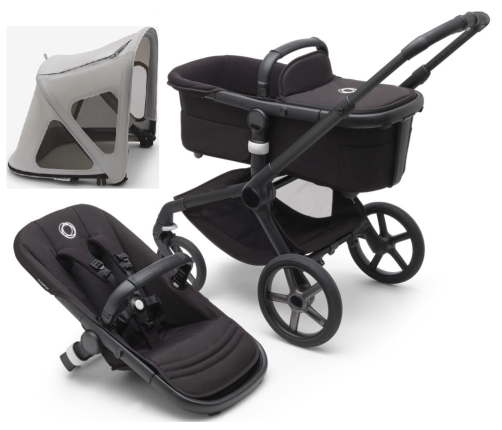 Bugaboo Fox 5 Midnight black Детская Коляска 2в1 Черная рама + Крыша Breezy Misty Grey