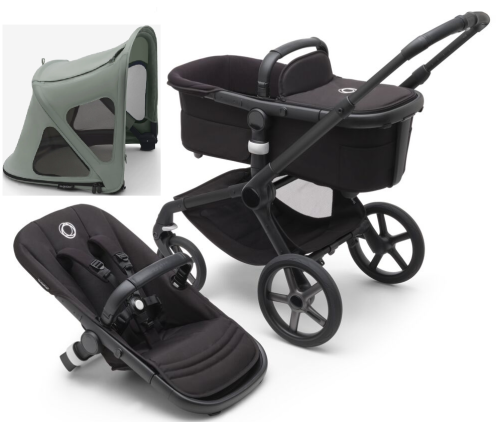 Bugaboo Fox 5 Midnight black Детская Коляска 2в1 Черная рама + Крыша Breezy Pine Green