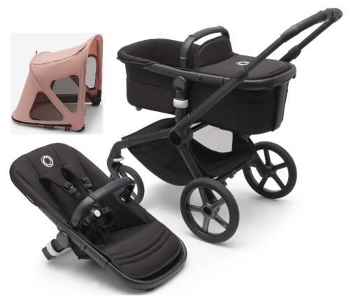 Bugaboo Fox 5 Midnight black Детская Коляска 2в1 Черная рама + Крыша Breezy Sandy Pink